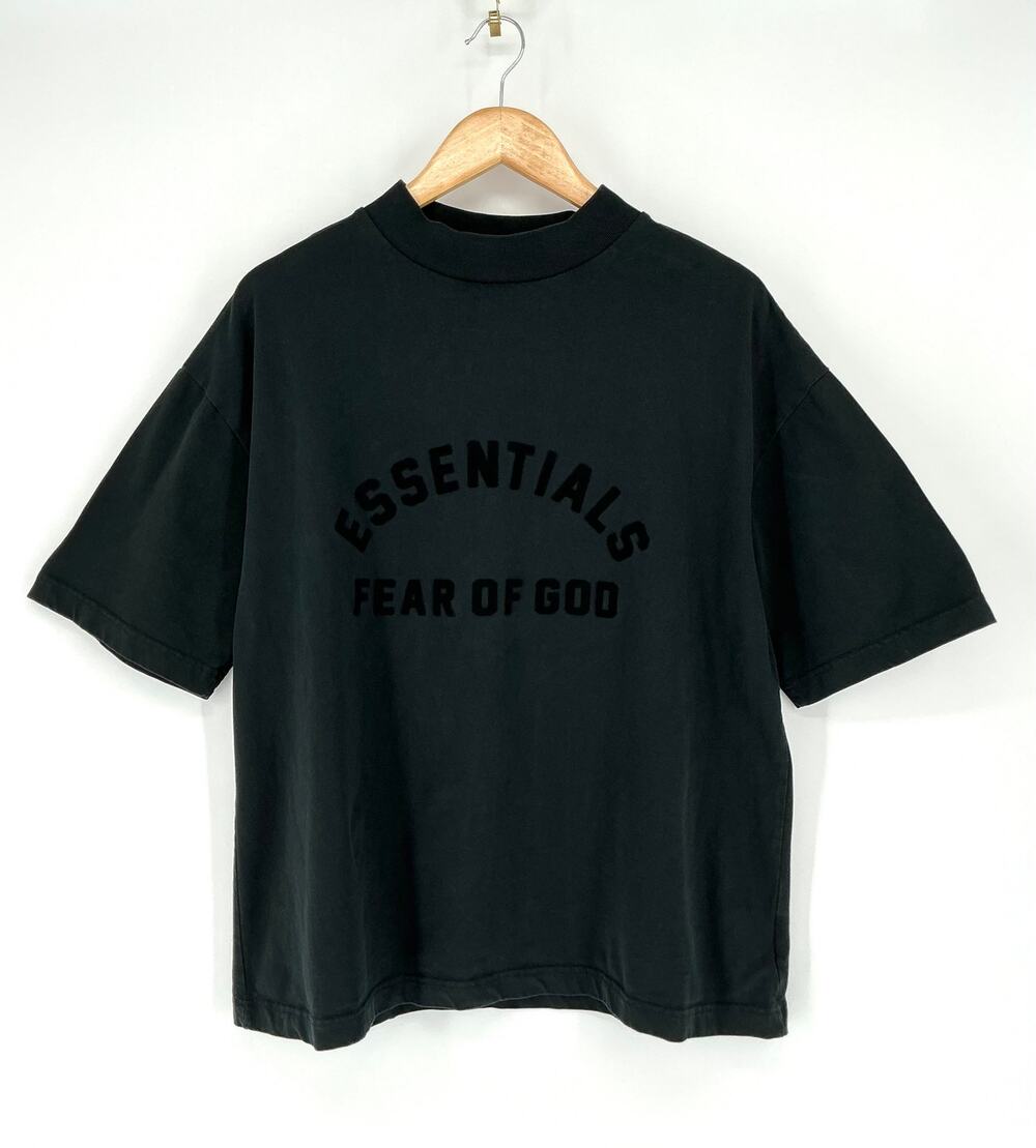 Fear of God Essentials Shirt L Black Flocked Logo Mock Neck Oversized Boxy Tee